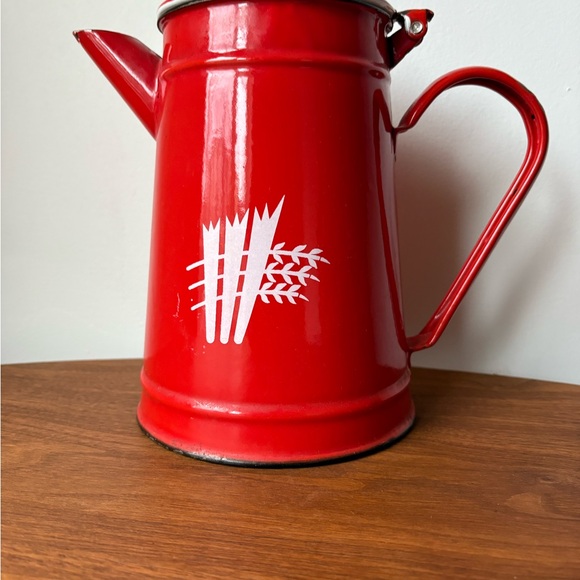 Classic Red Enamel Coffee Pot with Handle - Picture 5 of 11